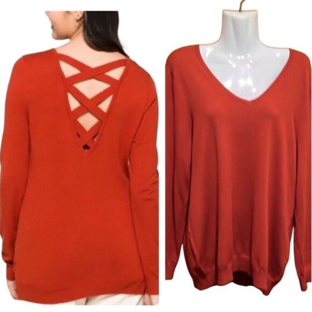 Love Ellie Stitch Fix Womens XS Sweater Burnt Orange Crisscross Soft Preppy